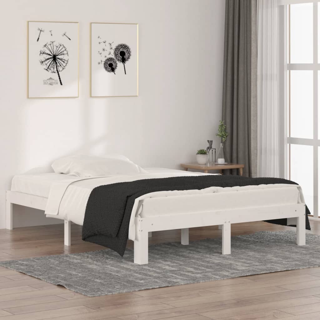 Estructura de cama madera contrachapada blanca 135x190 cm