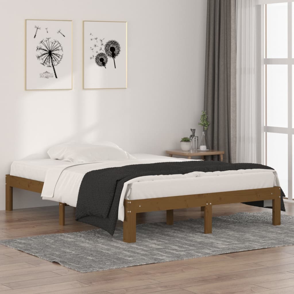 Estructura de cama madera maciza de pino negra 135x190 cm