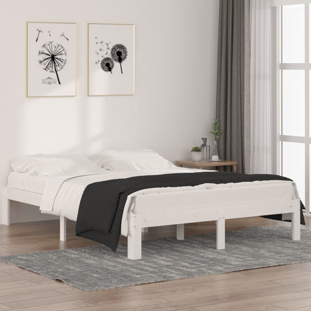 vidaXL Cadre de lit Blanc Bois de pin massif 140x190 cm