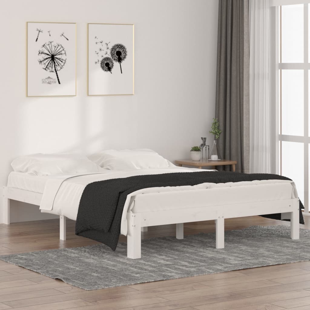 vidaXL Rama ��ka, bia�a, lite drewno sosnowe, 140 x 190 cm