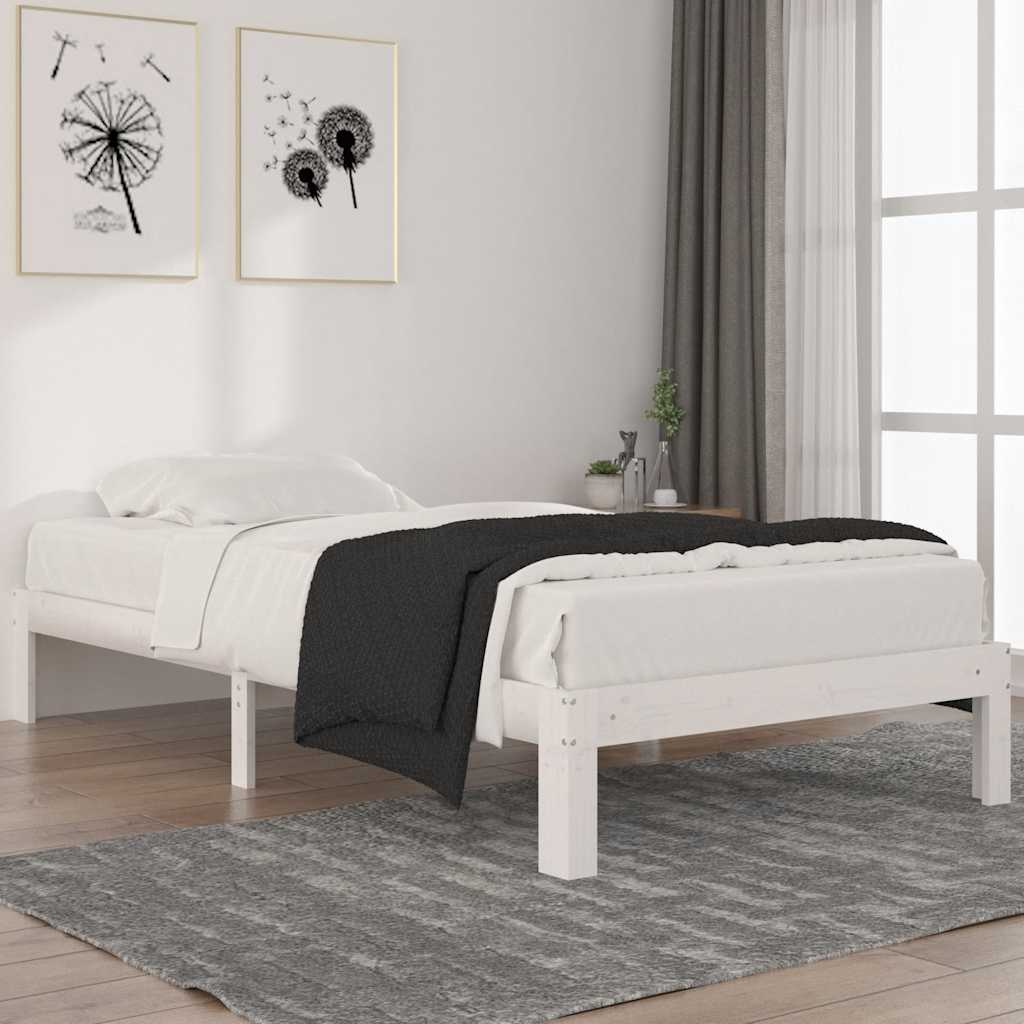 vidaXL Sängynrunko valkoinen täysi mänty 100x200 cm