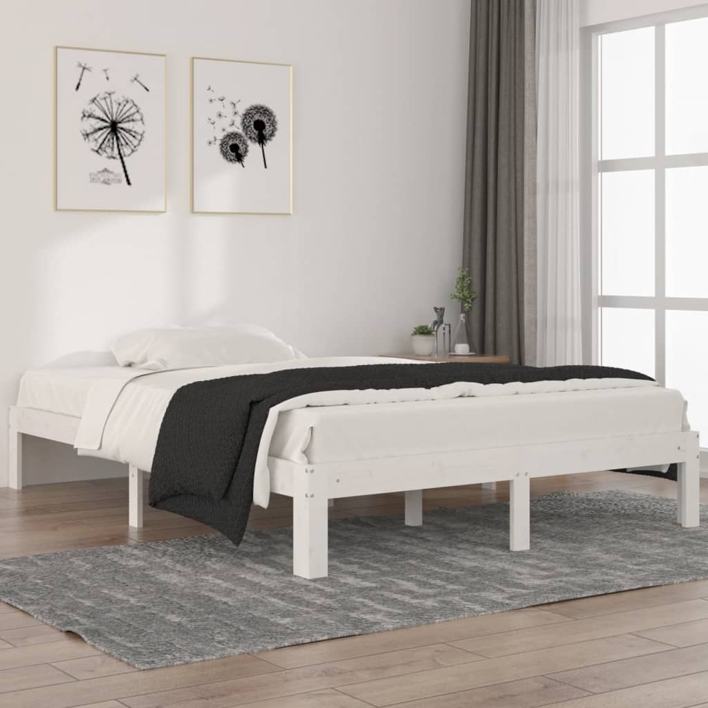 vidaXL Cadru de pat, alb, 140×200 cm, lemn masiv de pin