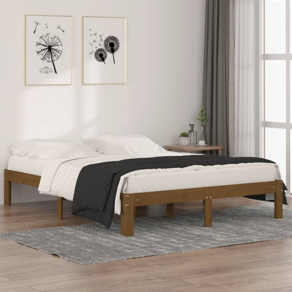 vidaXL Estructura de cama madera maciza king marrón miel 150×200 cm