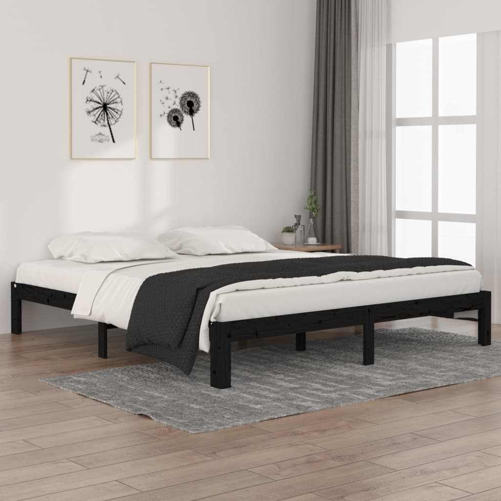 vidaXL Cadru de pat Super King 6FT, 180x200 cm, negru, lemn masiv pin