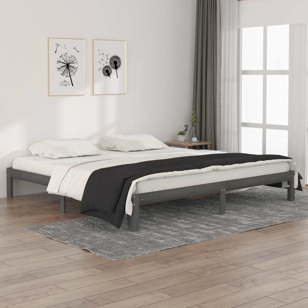 vidaXL Rama ��ka, szara, lite drewno sosnowe, 200 x 200 cm