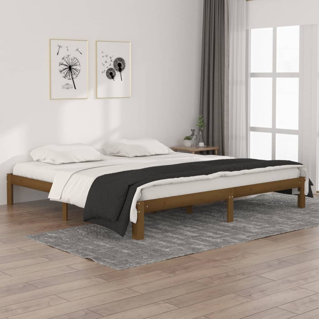 vidaXL Rama ��ka, miodowy br�z, lite drewno sosnowe, 200 x 200 cm