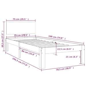 Rám postele bílý masivní dřevo 75 x 190 cm malé jednolůžko - obrázek 8