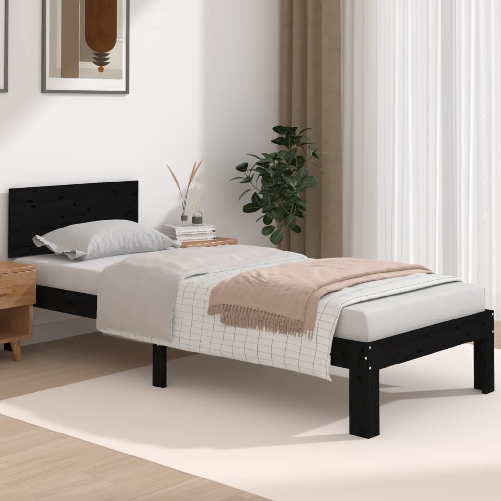 vidaXL Cadru de pat mic Single 2FT6,negru, 75x190 cm, lemn masiv