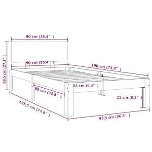 Rám postele bílý masivní dřevo 90 x 190 cm jednolůžko - obrázek 8