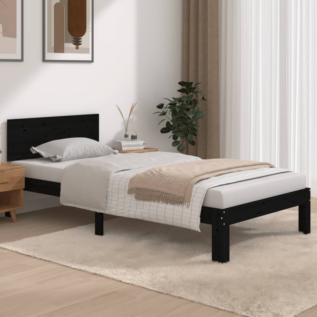 Estructura de cama individual madera maciza negro 90x190 cm