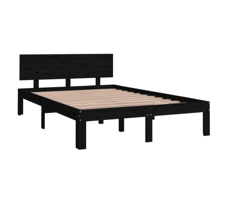 vidaXL Cadru de pat mic dublu, negru, 120x190 cm, lemn masiv