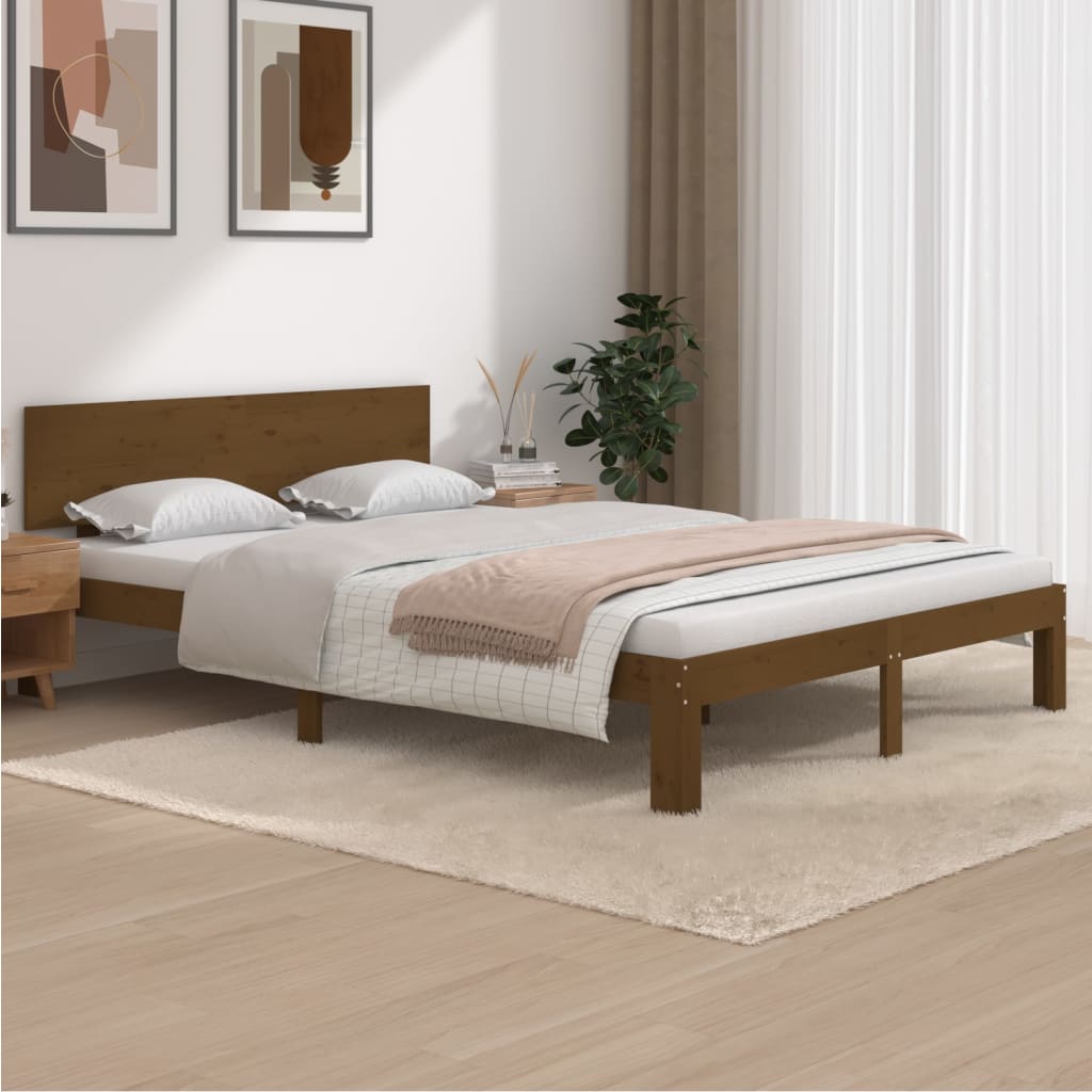 Cadre de lit Marron miel Bois de pin massif 140x190 cm