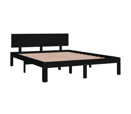 vidaXL Lovos rėmas, juodas, 140x190cm, pu&scaron;ies medienos masyvas