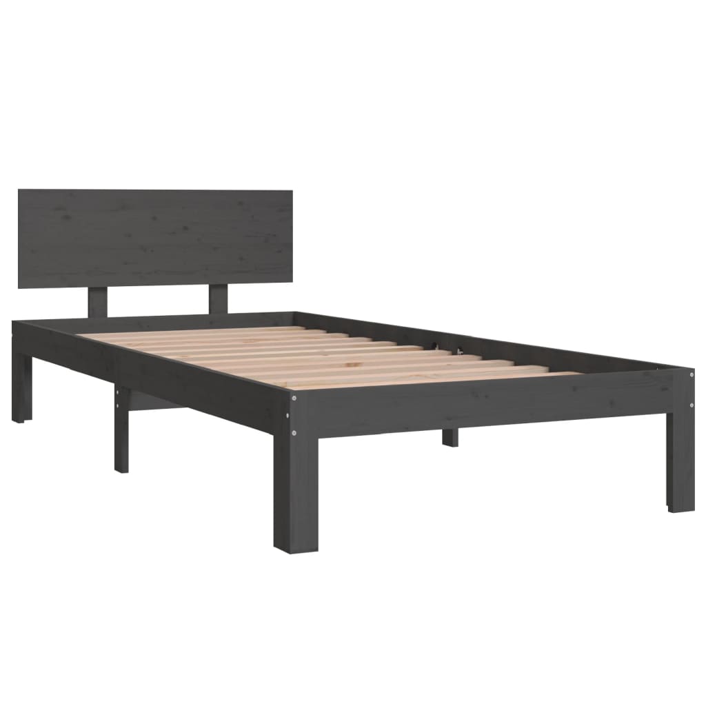 vidaXL Sängynrunko harmaa täysi mänty 90x200 cm