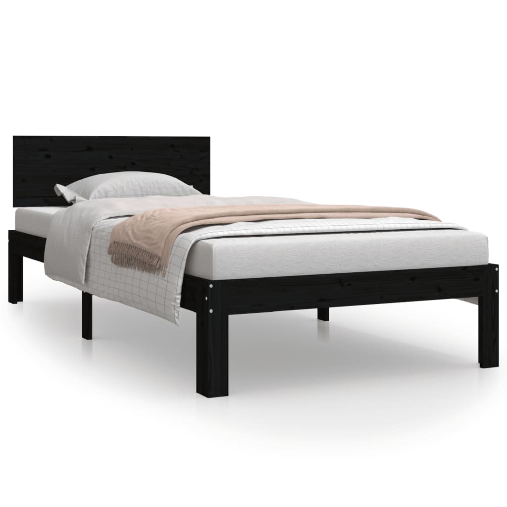 vidaXL Bedframe massief grenenhout zwart 90x200 cm