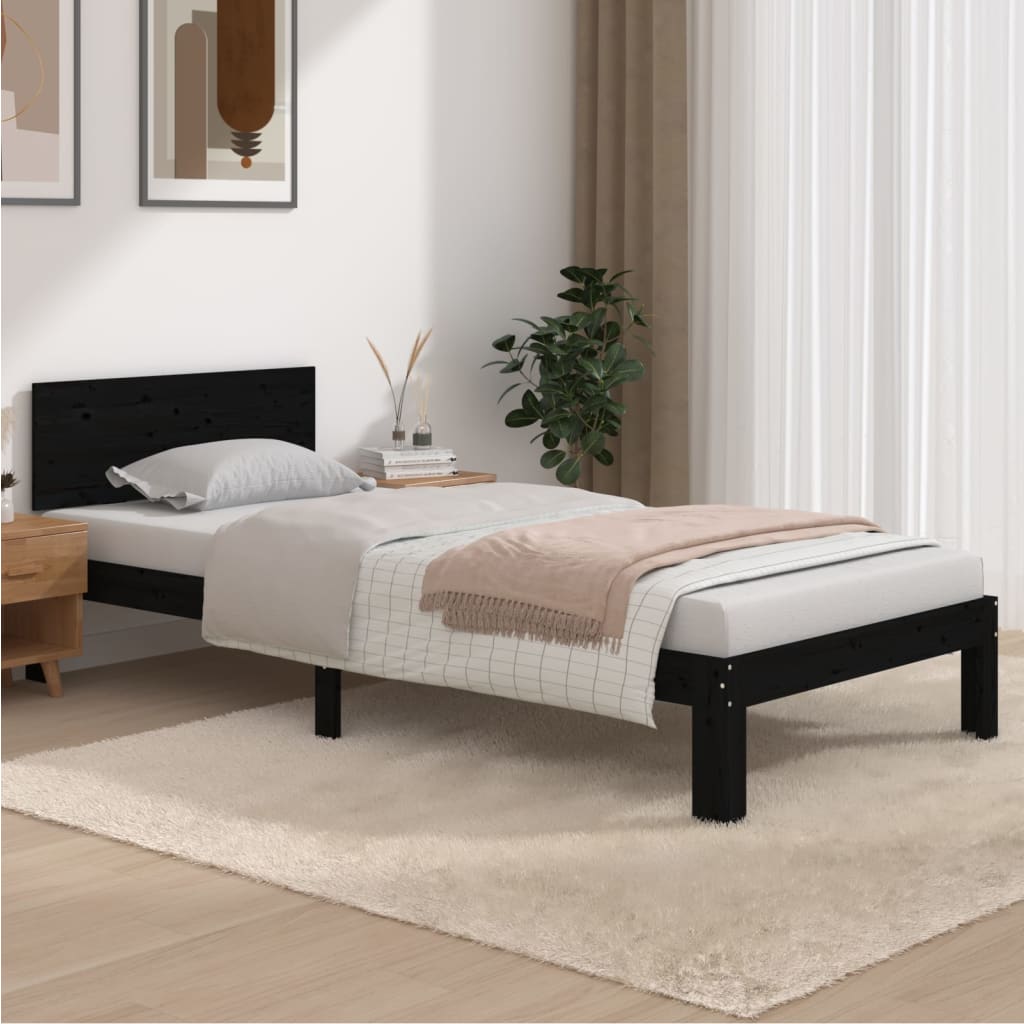 gultas rāmis, melns, priedes masīvkoks, 90x200 cm | Stepinfit.lv