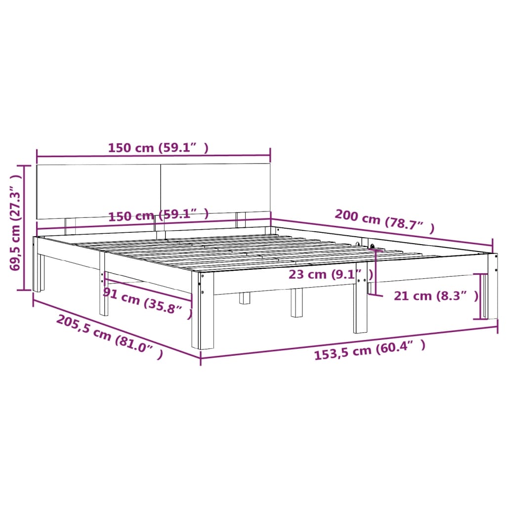 Okvir za krevet od masivnog drva bijeli 150 x 200 cm 5FT King