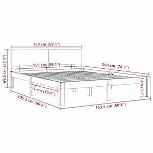Rám postele bílý masivní dřevo 150 x 200 cm King Size - obrázek 8