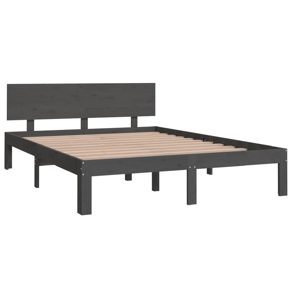 

vidaXL Bedframe massief hout grijs 150x200 cm 5FT King Size