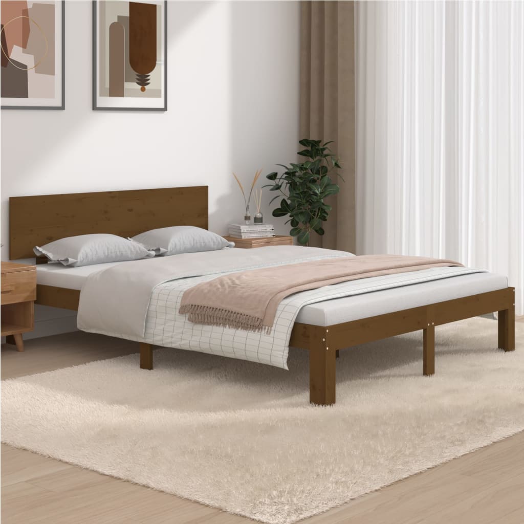 vidaXL Cadru de pat King Size 5FT, maro miere, 150x200 cm, lemn masiv