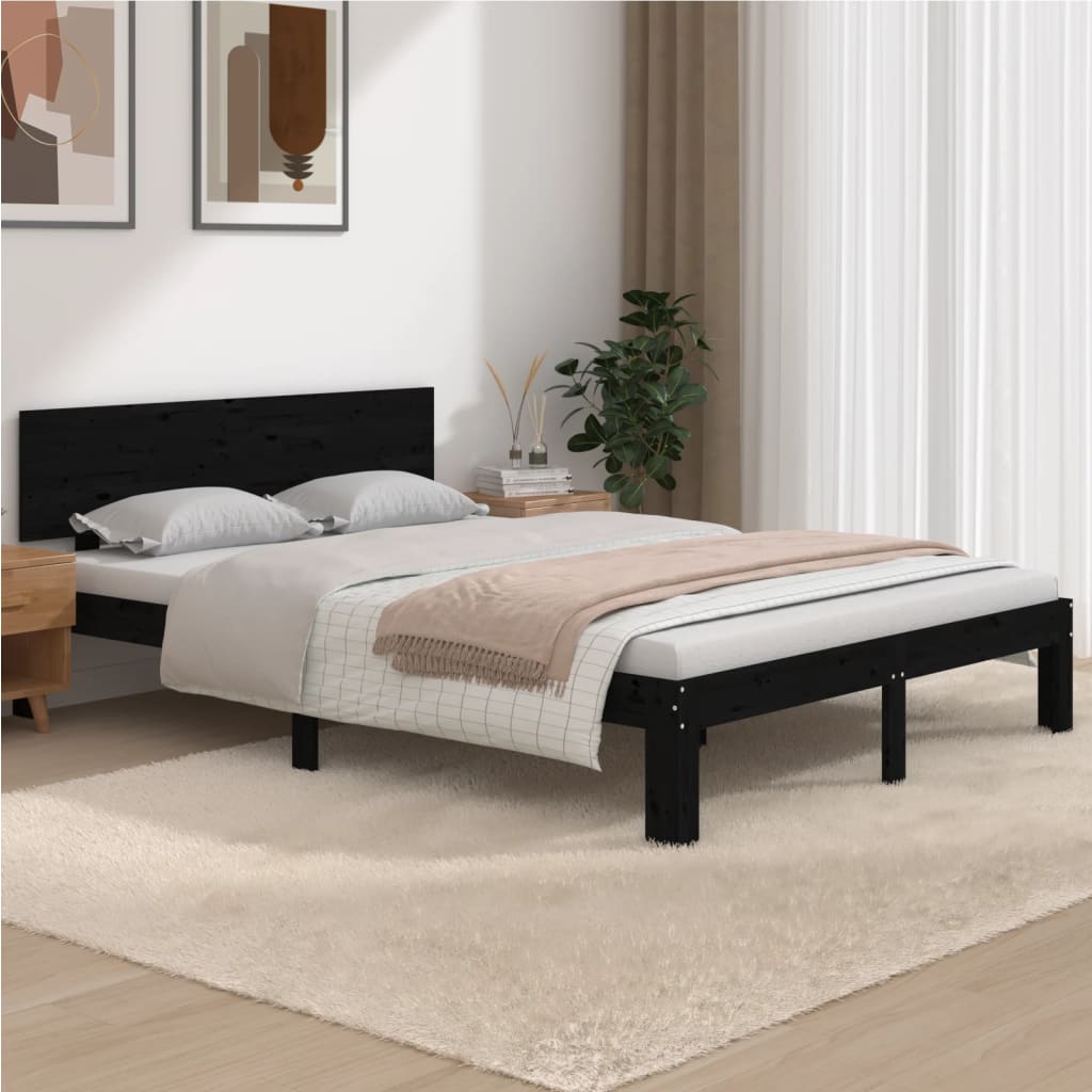 vidaXL Cadru de pat King Size 5FT, negru, 150x200 cm, lemn masiv