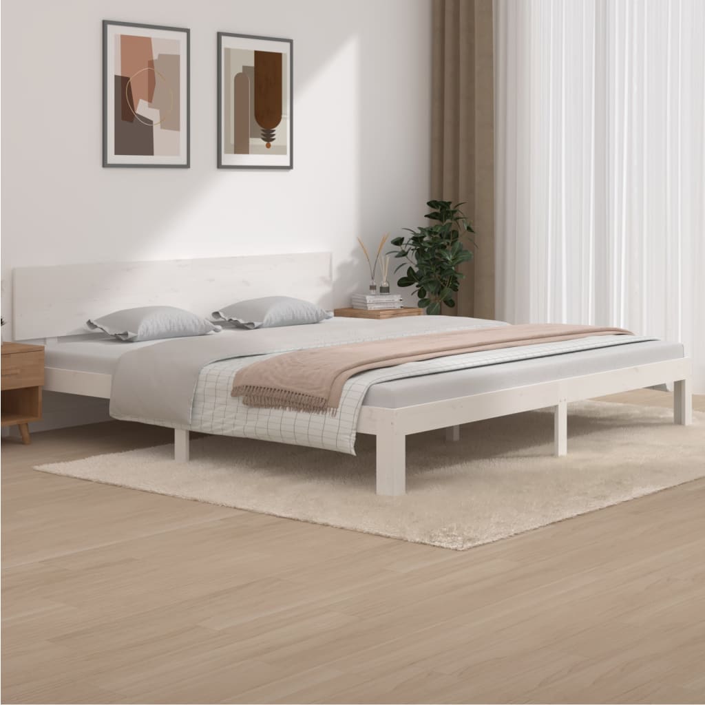 vidaXL Cadru de pat, alb, 200×200 cm, lemn masiv de pin vidaXL imagine 2022