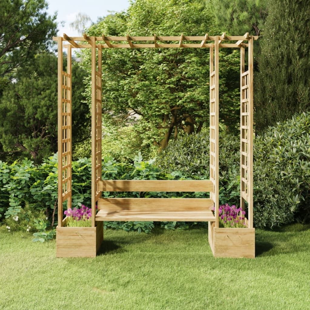 Pergola met bank en plantenbakken ge 239 mpregneerd grenenhout MdPshop eu