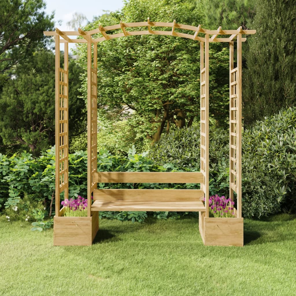 Vidaxl Pergola De Gradina Cu Banca Si Jardiniere Lemn Masiv Pin Tratat