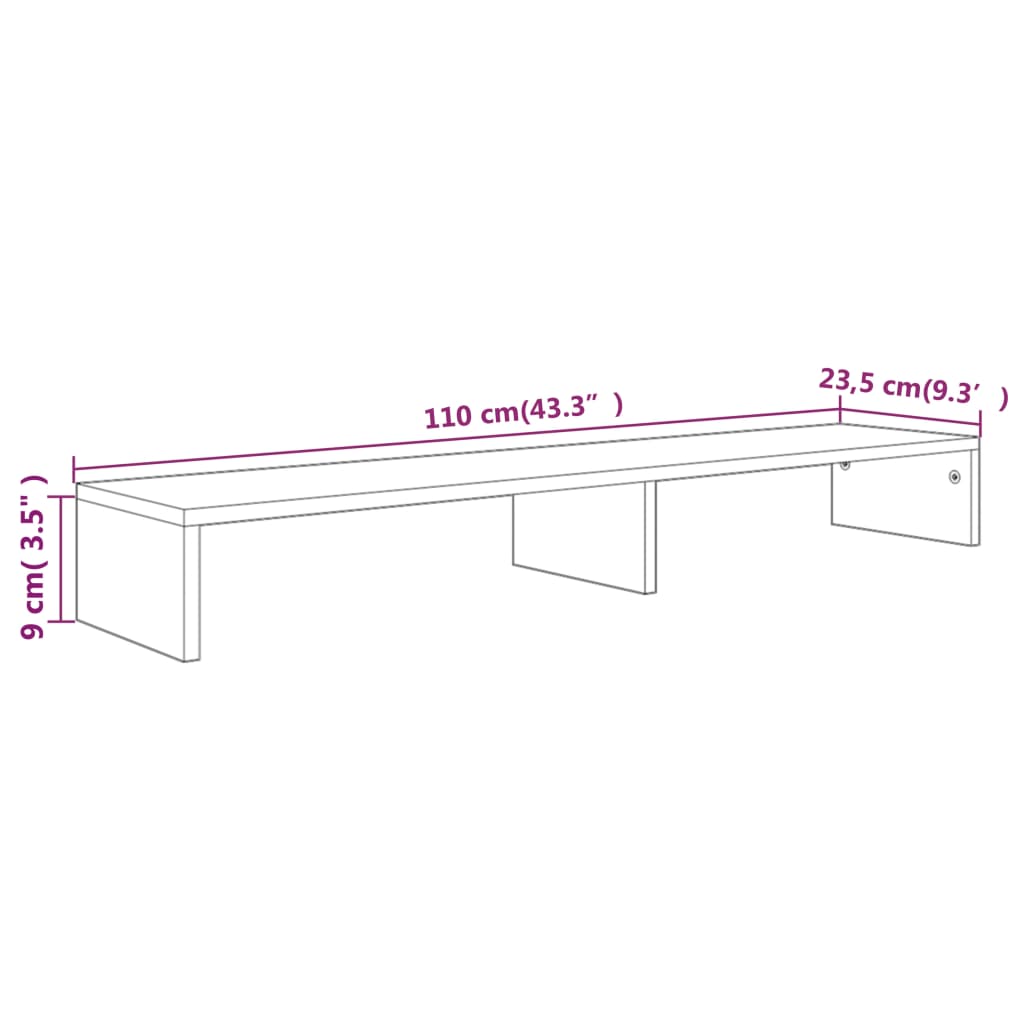 Suport de monitor alb extralucios, 110x23,5x9 cm lemn prelucrat