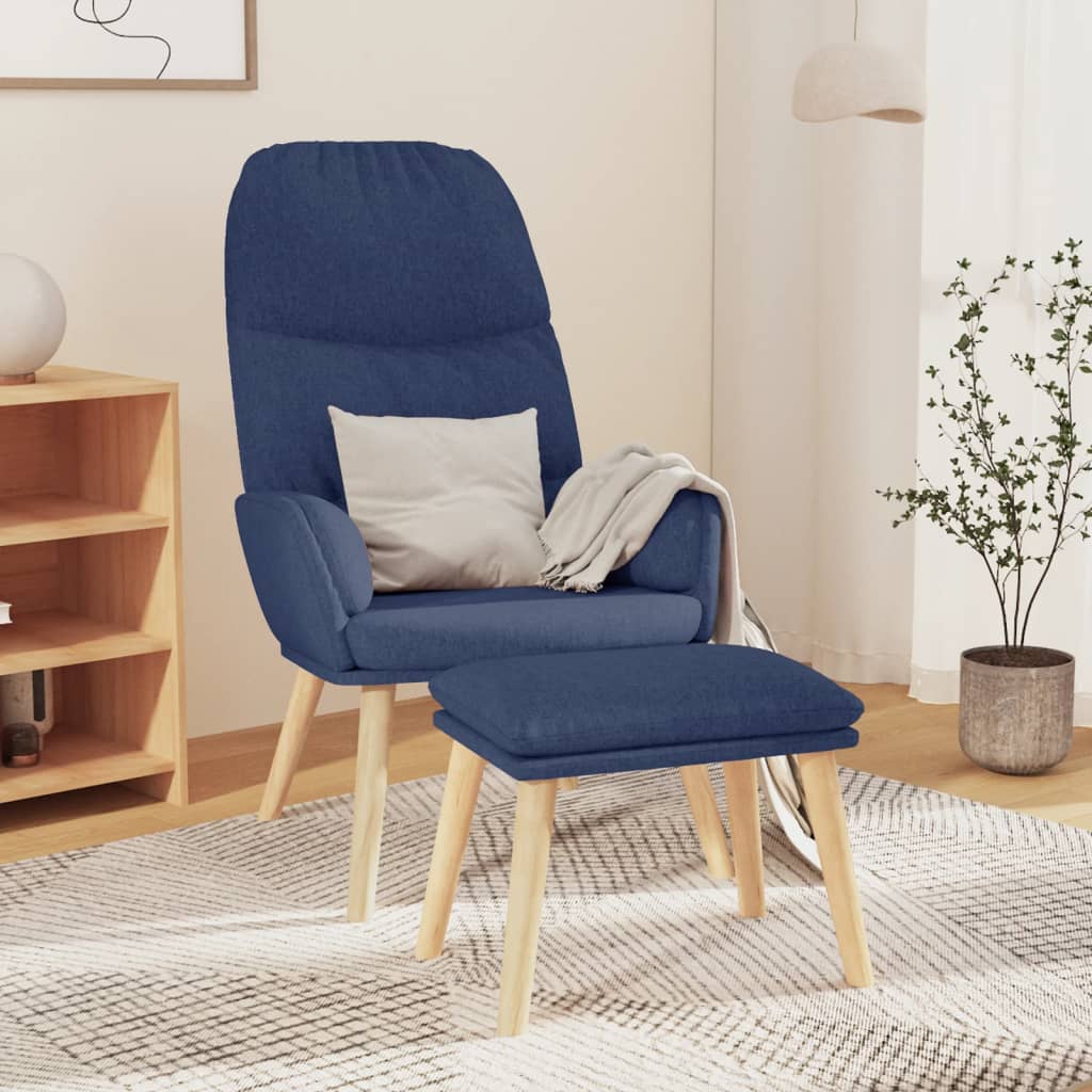 vidaXL Fotel z podn�kiem, niebieski, obity tkanin�