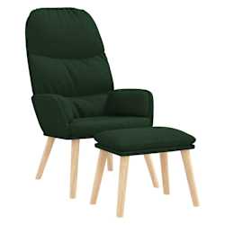 vidaXL Relaxing Chair with a Stool Dark Green Fabric