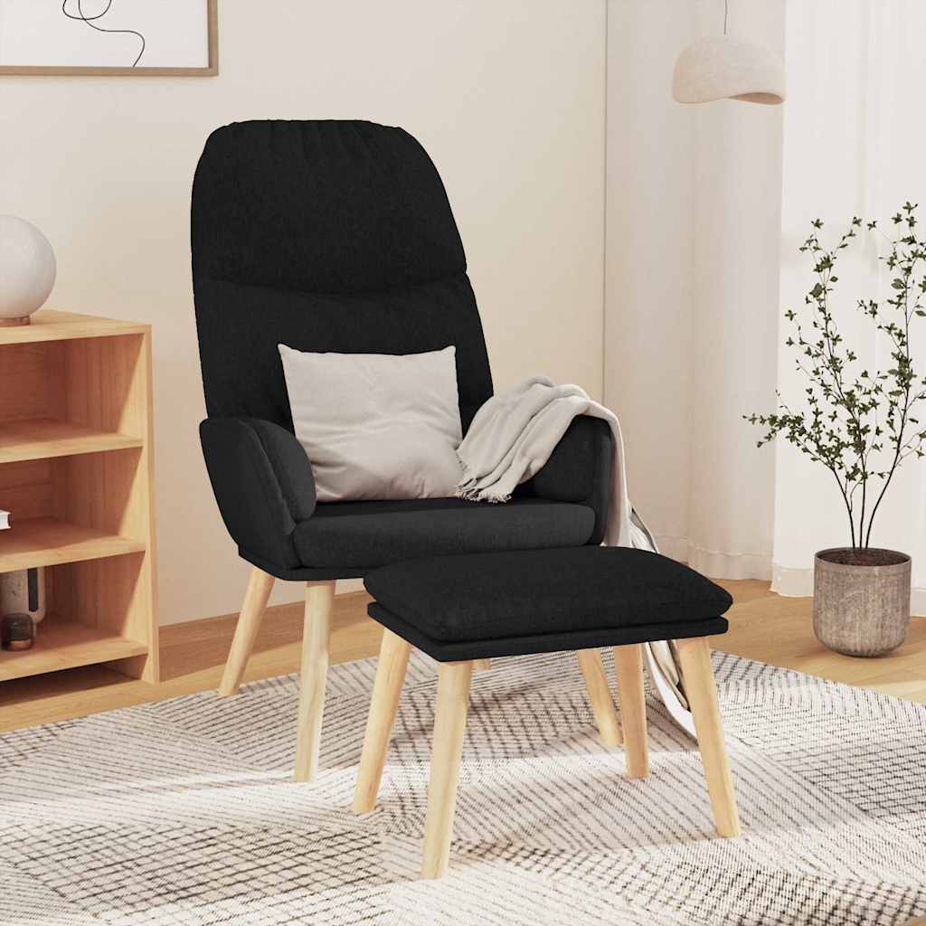 vidaXL Fotel z podn�kiem, czarny, obity tkanin�