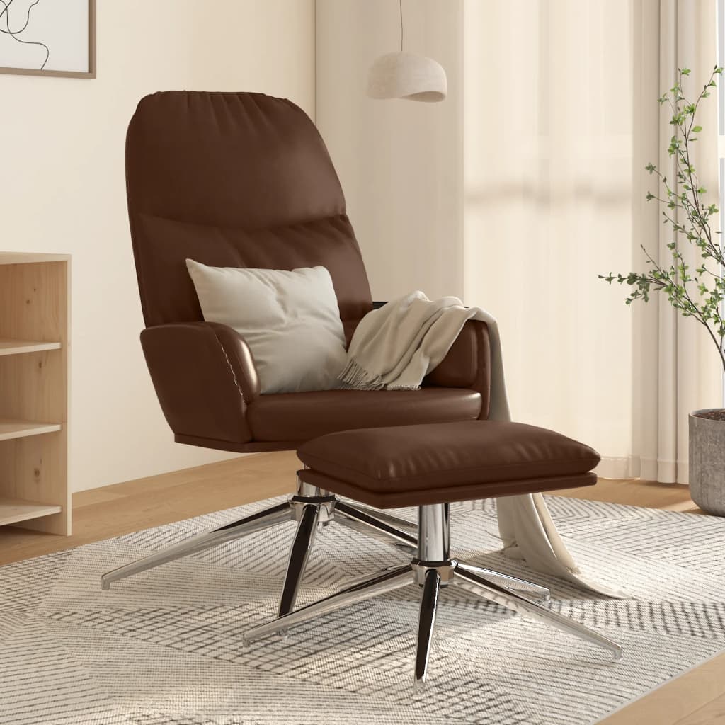 Chaise de relaxation avec tabouret Marron brillant Similicuir