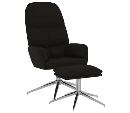 vidaXL Poilsio kėdė su taburete, juodos spalvos, dirbtinė versta oda