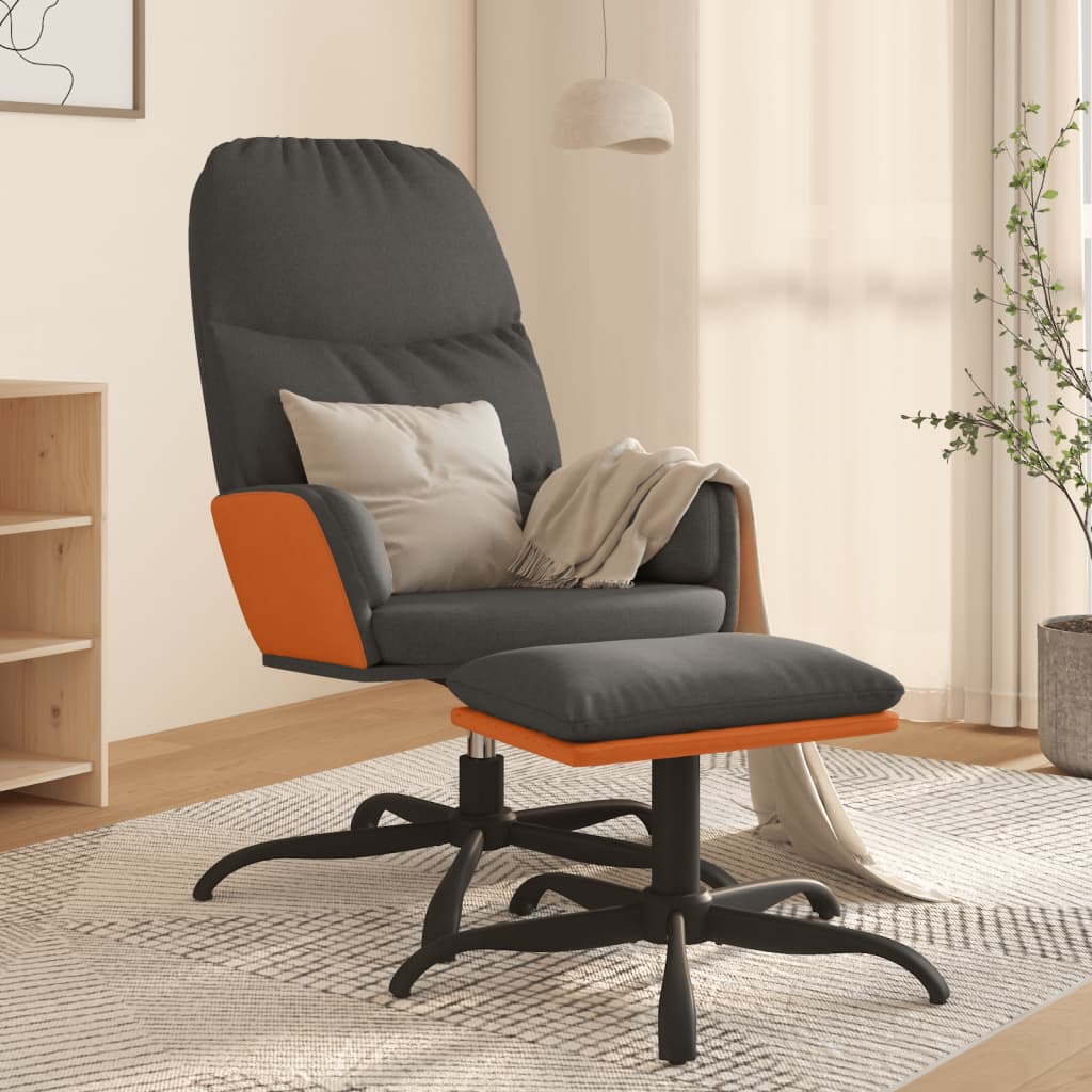 Relaxační křeslo se stoličkou tmavě šedé textil