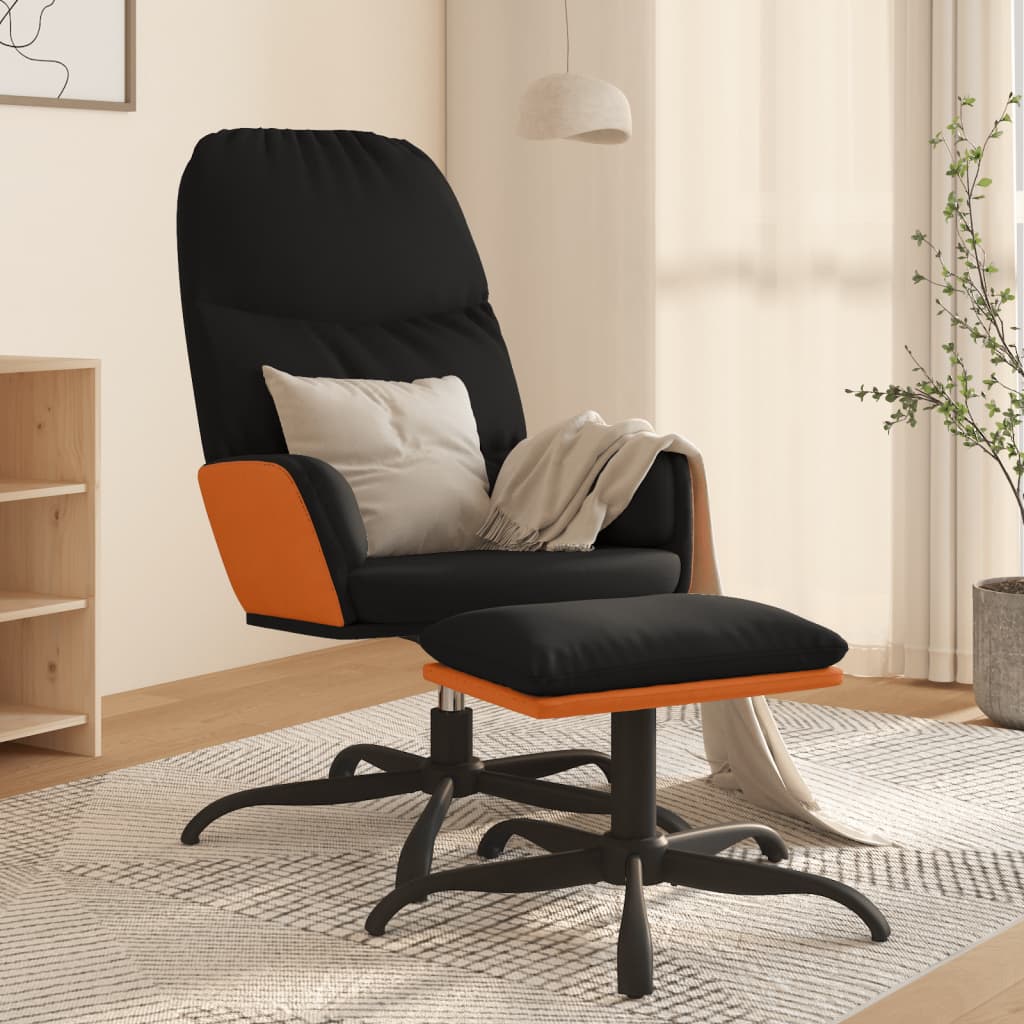 Chaise de relaxation avec tabouret Noir Tissu