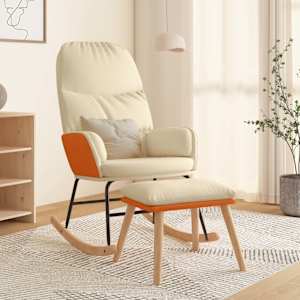 Houpací křeslo se stoličkou krémově bílé textil - obrázek 1