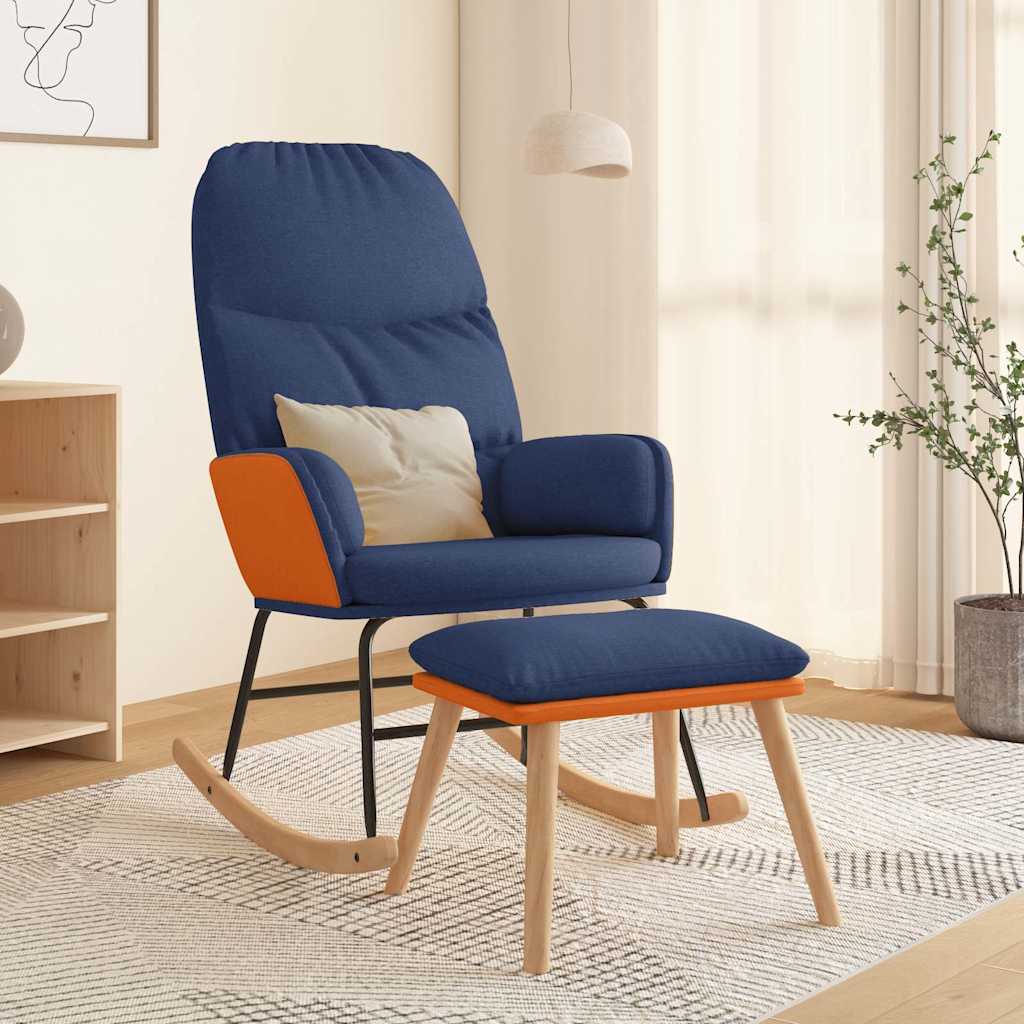vidaXL Fotel bujany z podn�kiem, niebieski, obity tkanin�