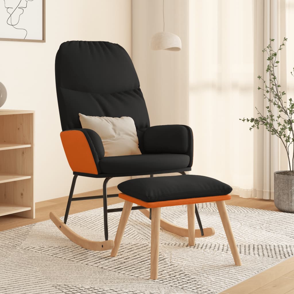 Supama kėdė su taburete, juodos spalvos, audinys | Stepinfit