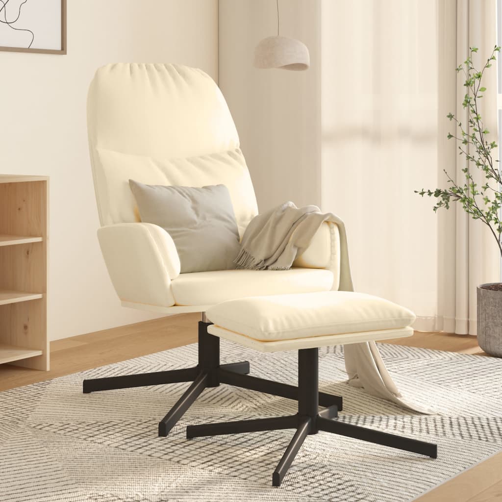 Chaise de relaxation avec tabouret Blanc crème Similicuir
