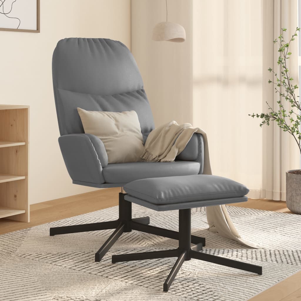 Chaise de relaxation avec tabouret Gris Similicuir
