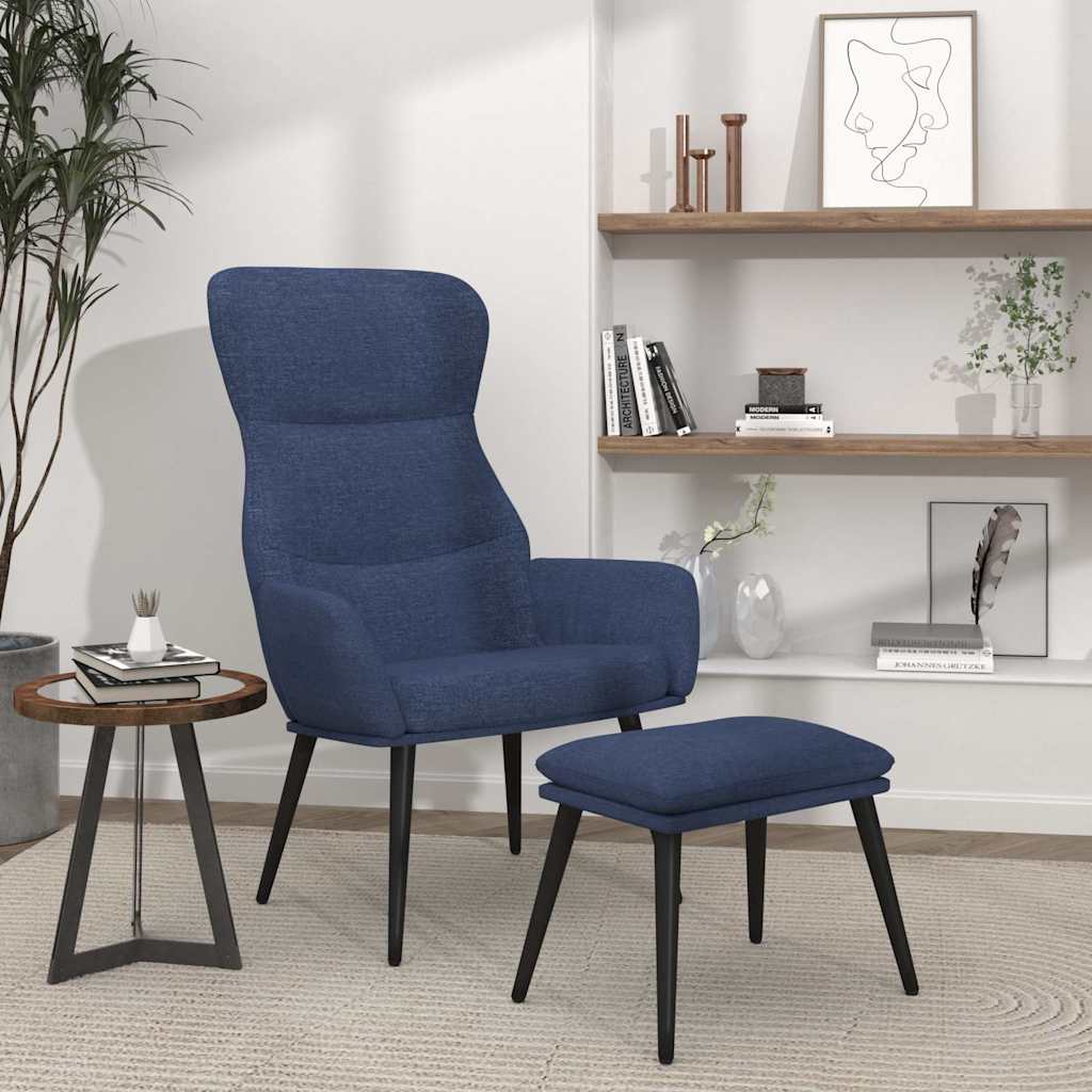 vidaXL Fotel z podn�kiem, niebieski, obity tkanin�