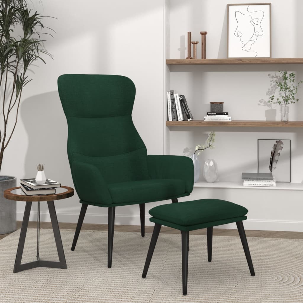 Relaxační křeslo se stoličkou tmavě zelené textil