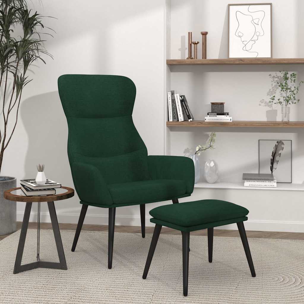 vidaXL Fotel z podn�kiem, ciemnozielony, obity tkanin�