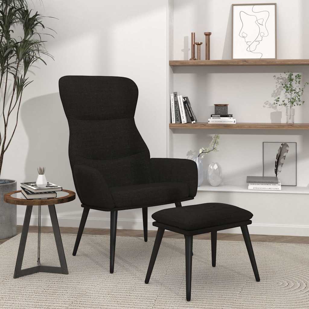 vidaXL Fotel z podn�kiem, czarny, obity tkanin�