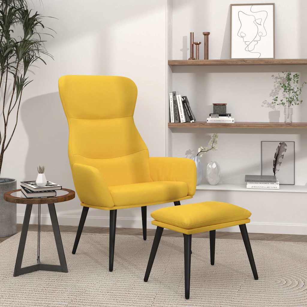 vidaXL Fotel z podn�kiem, musztardowy, obity tkanin�