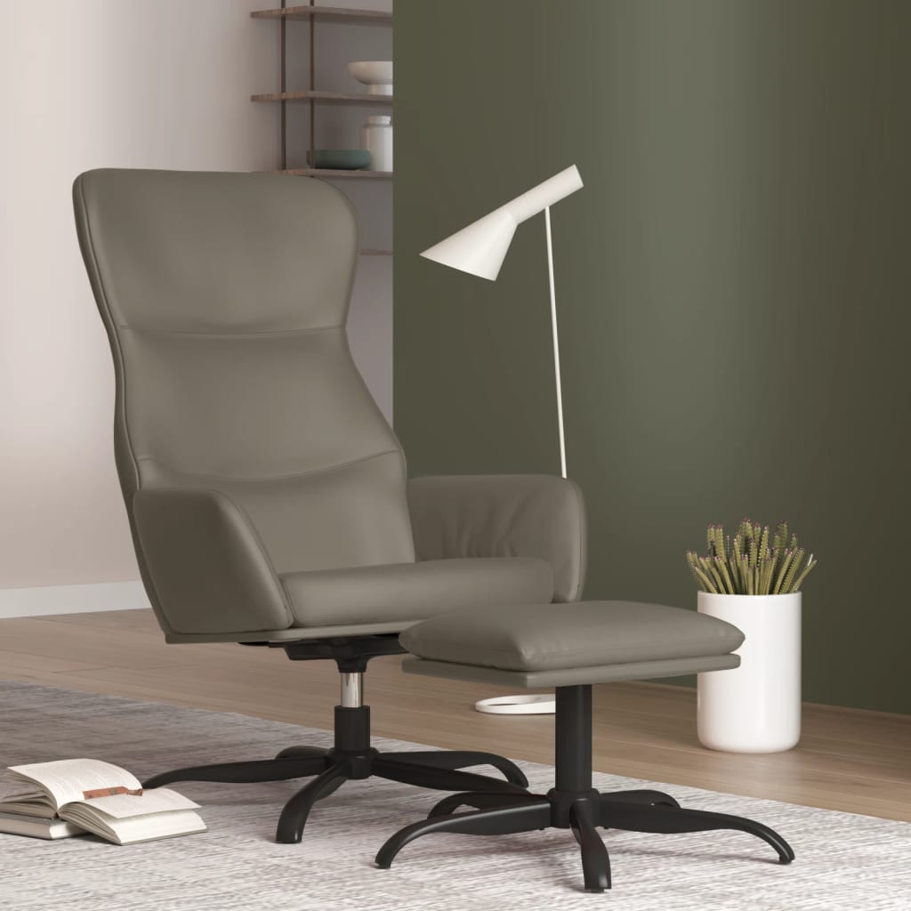Chaise de relaxation avec tabouret Gris Similicuir