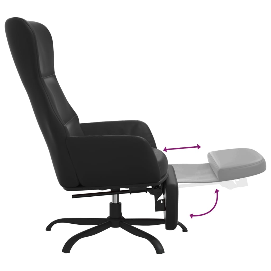 fekete műbőr pihenőfotel lábtartóval