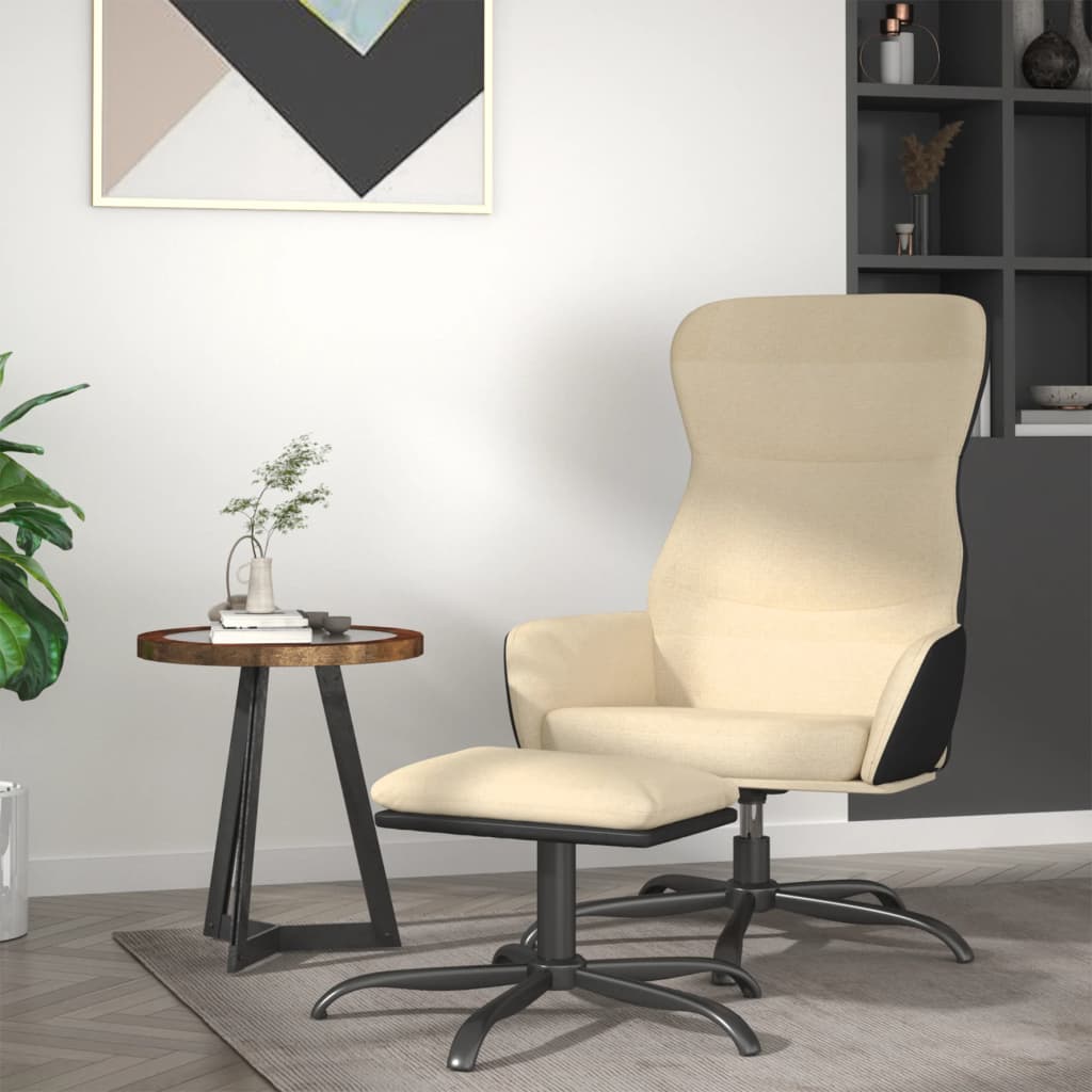 Chaise de relaxation avec tabouret Crème Tissu