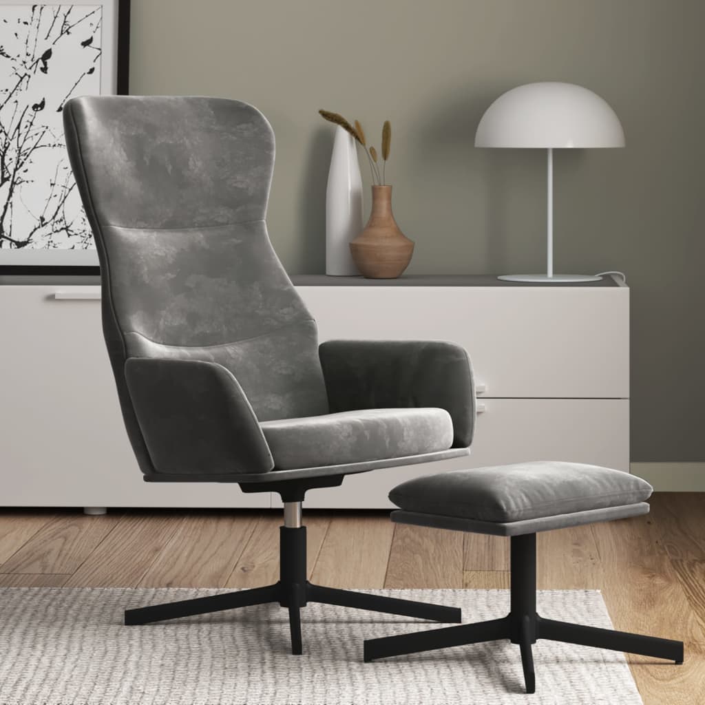 Chaise de relaxation avec tabouret Gris foncé Velours